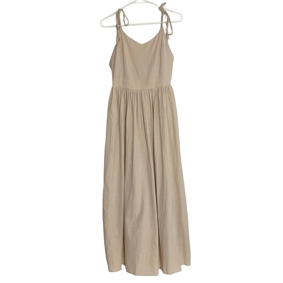 Commense Dresses & Skirts - Commense Tie Shoulder Dress Women Size Small Beige Linen Midi Sleeveless Neutral